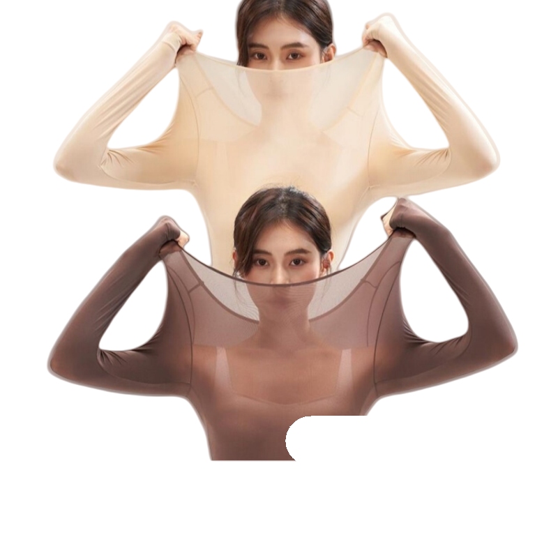 裸感隐形高弹力无痕美形美体美肤肌底衣女玻尿酸秋衣秋裤内搭套装 - 图3