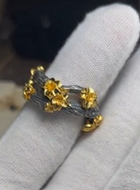 桃花戒指复古创意个性简约百搭国风文化高级感小众气质男女款指环