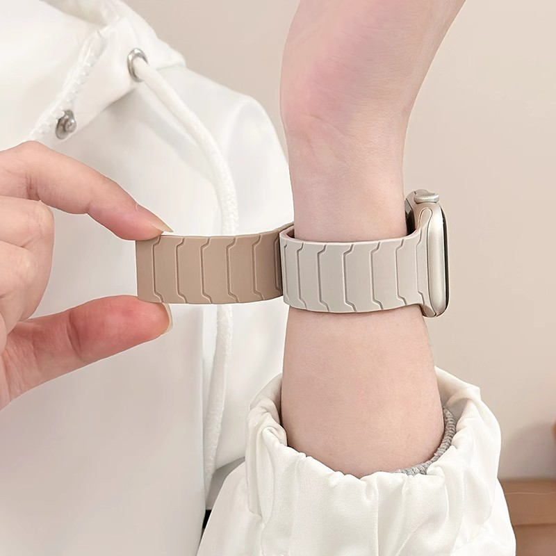 适用applewatch ultra3表带iwatch9苹果S10手表S9硅胶磁吸高级铠甲男运动watchs8运动SE女智能7腕带49mm新款 - 图1