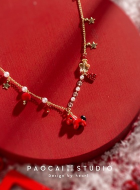 福马来到 原创新年红色生肖马本命年锁骨链甜美可爱喜庆颈链项圈