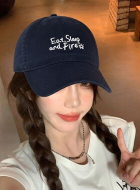 藏青色棒球帽女秋季2026新款韩系百搭宽檐美式复古防晒鸭舌帽子潮