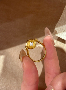 新中式八方来财两面可翻转铜钱戒指高级感轻奢精美戒指指环手饰品