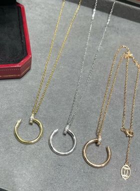 高版卡卡LOVE系列钉子满钻大饼项链高级轻奢满天星双环男女锁骨链