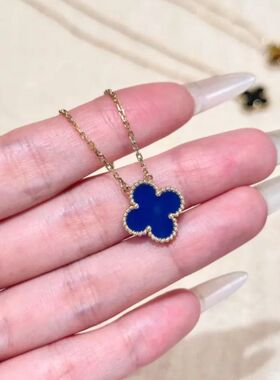 四叶草项链女轻奢大小号玛瑙贝母锁骨链玫瑰金黄金紫玉髓虎眼石女