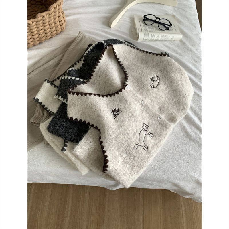 韩系减龄卡通刺绣软糯马甲开衫女大码内搭花边贝壳扣毛衣背心秋冬,淘宝优惠券,粉丝福利购,淘宝优惠卷