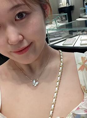 全新社交无压力高定品质18k金粉钻白贝绿松石蝴蝶项链戒指质简约