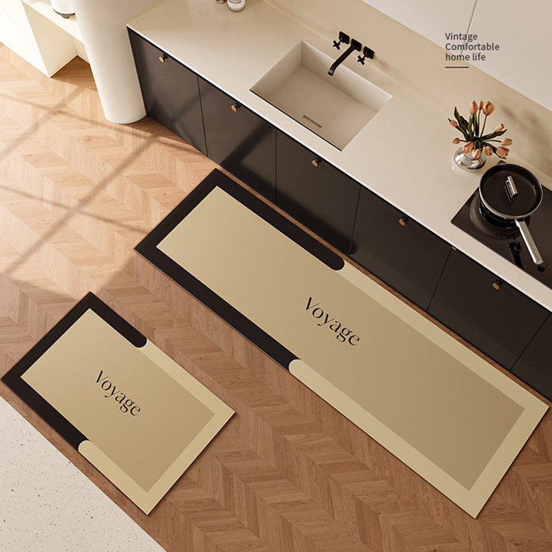American light luxury leather floor mat kitchen non-slip and oil-proof wipeable and washable stain-resistant long carpet floor mat