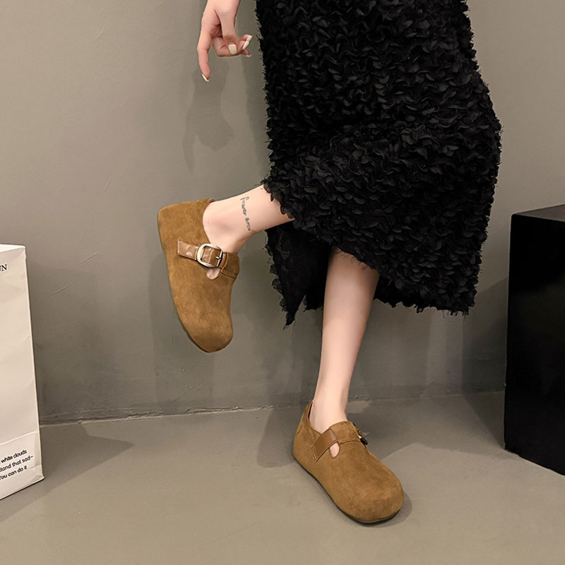 内增高厚底勃肯鞋女2025秋季新款一脚蹬豆豆鞋博肯单鞋乐福鞋鞋子 - 图1