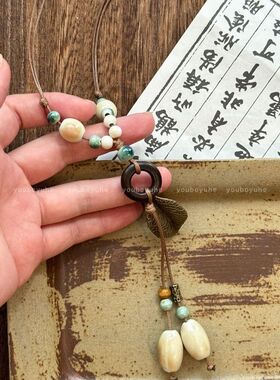 新中式禅意长款羽毛项链女复古民族风波西米亚吊坠挂脖配饰毛衣链