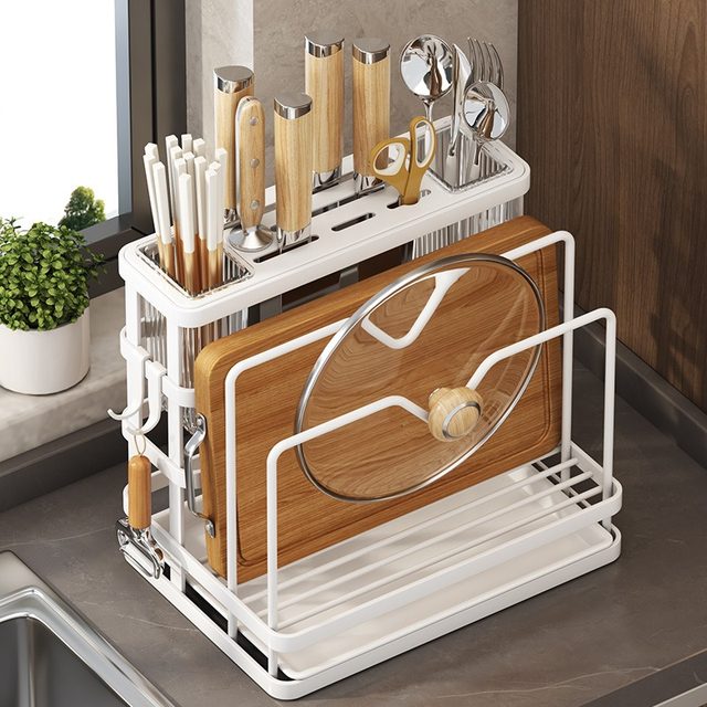 Kitchen knife stand, chopstick cage storage rack, household multi-function countertop chopping board stand, cutting board tool integrated storage rack