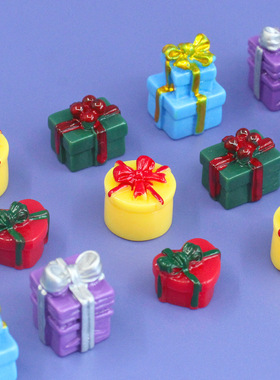圣诞礼物盒树脂配件圣诞装饰diy配件冰箱贴场景桌面小摆件多规格