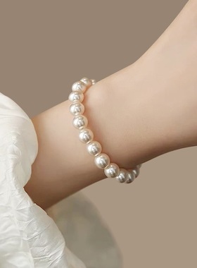 小米珠手链女款串珠高级感小众轻奢简约百搭强光人造珍珠叠戴手串