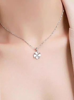 轻奢百搭银色四叶草高级感幸运草四叶草银色项链送女友礼物