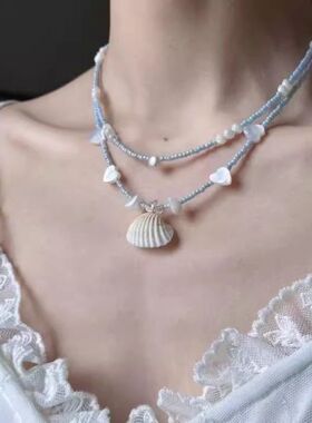 “ 拾贝少女”夏日海岛串珠叠戴小众项链女2025新款设计感送礼物