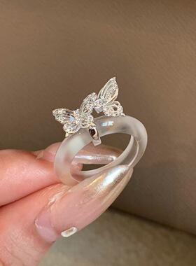 温润中式气质清透蝴蝶设计轻奢蝴蝶戒指女小众精致高级独特食指戒