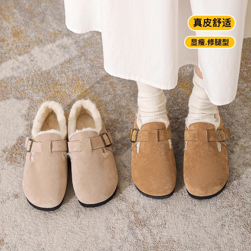 奥古狮登加绒勃肯鞋女2025新款冬季厚底毛毛绒棉鞋低帮雪地靴平底 - 图3