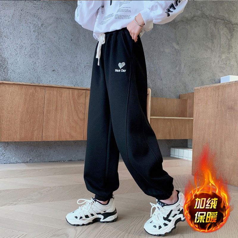 女童加绒裤子秋冬外穿2025新款冬季一体绒大童加厚卫裤儿童运动裤 - 图2