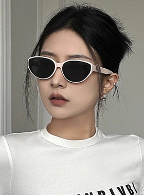 猫眼白色墨镜女款骑行登山护目镜防晒眼镜太阳镜防紫外线偏光圆脸