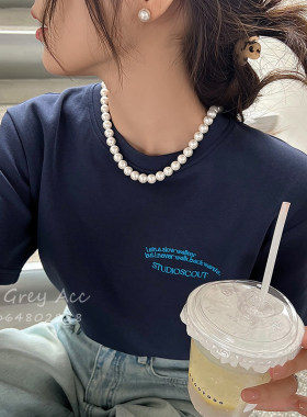 配旗袍珍珠项链高档双层小众女复古宫廷配饰品法式毛衣链锁骨链