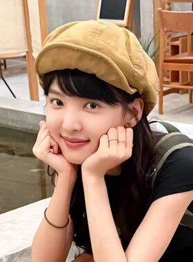日系复古云朵贝雷帽女薄款百搭显脸小画家帽韩系大头围八角帽子潮
