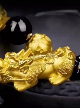 爆款仿黑玛瑙沙金貔貅手链男女手串招财佛珠转运磨砂工艺送礼