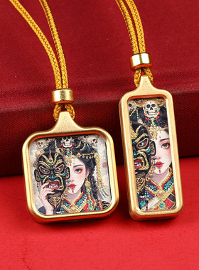 西藏手绘描金随身小唐卡吊坠