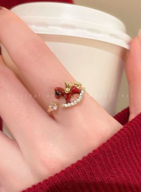 「马年有福」本命年红色小马开口戒指女2026新款轻奢高级感食指戒