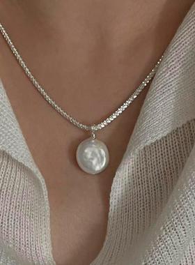 s925纯银巴洛克珍珠项链女潮ins老友记莫妮卡同款波光粼粼锁骨链