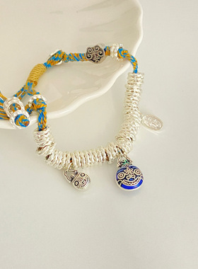 新中式古风猫咪碎银子编织手绳个性设计感情侣手链百搭招财猫手链