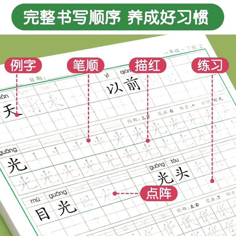 1-6年级控笔训练字帖小学生点阵笔画笔顺练字帖幼小衔接练字本硬笔书法偏旁部首初学者入门套装专用儿童幼儿园每日一练一年级练习 - 图2