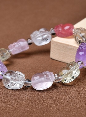 天然多彩水晶草莓貔貅多宝手链