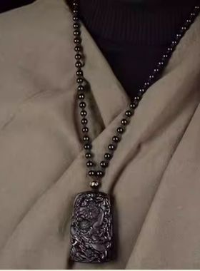 天然黑曜石钟馗霸气男士锁链