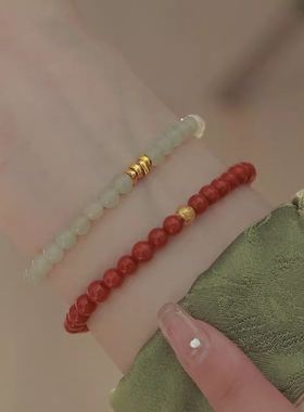 新中式玉石手链轻奢小众精致仿和田玉手串女款2026年新款晴水串