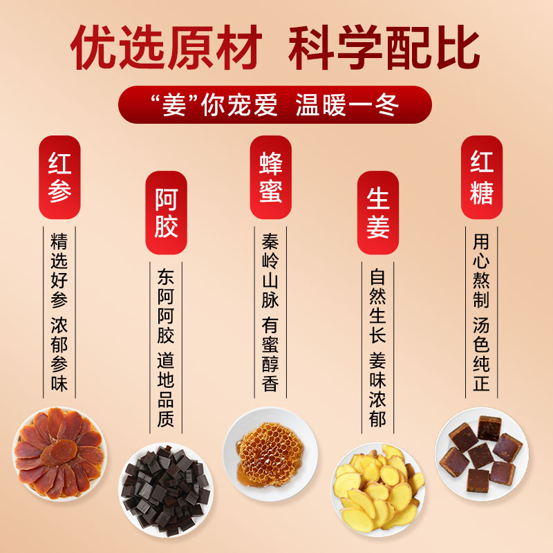 红参阿胶红糖姜茶大姨妈去寒气血痛经送女友调理生姜宫寒姜枣茶