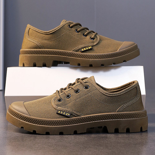 帆布鞋男低帮时尚新款户外登山鞋休闲运动防滑耐磨工地劳保工装鞋 - 图0