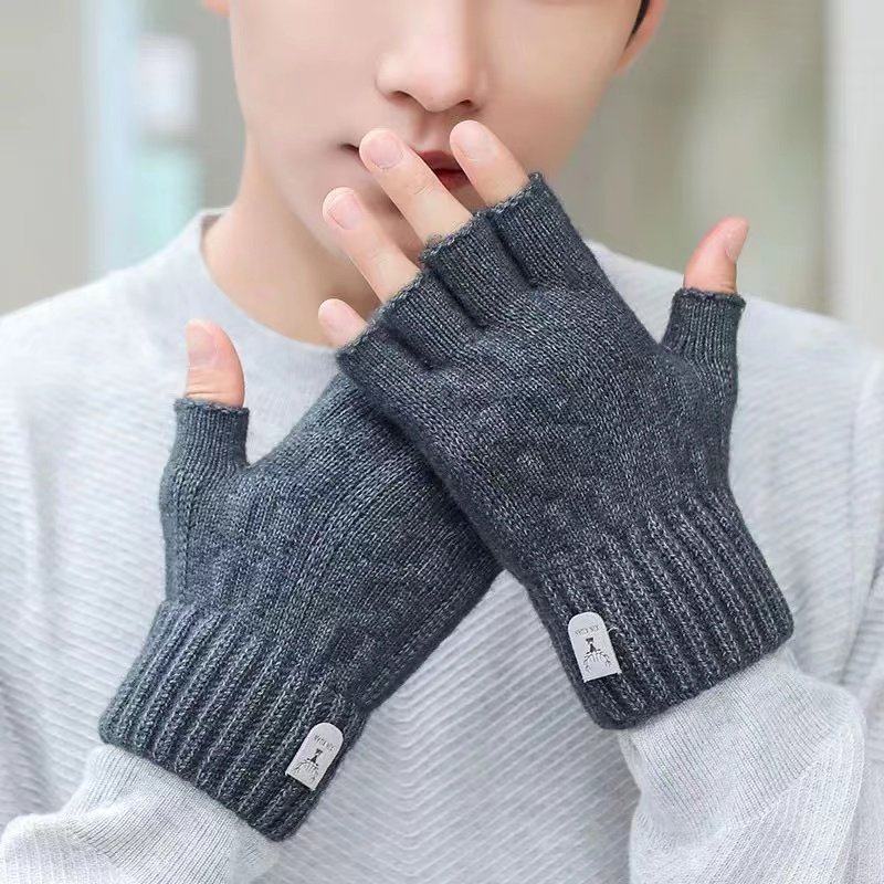 半指手套男士冬天保暖加绒加厚针织毛线露指学生写字骑行秋冬季男,淘宝优惠券,粉丝福利购,淘宝优惠卷