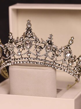 生日皇冠十八岁王冠礼物新娘头饰公主大气高端发箍婚纱三件套金色