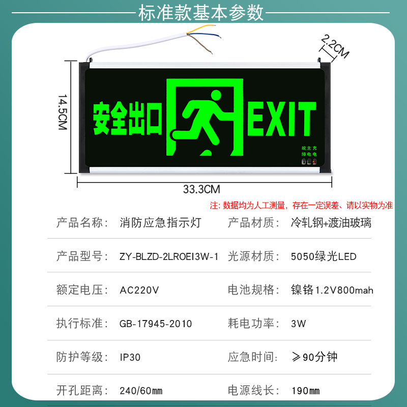 安全出口指示牌消防应急灯带电池逃生楼梯通道标志疏散指示灯照明 - 图1