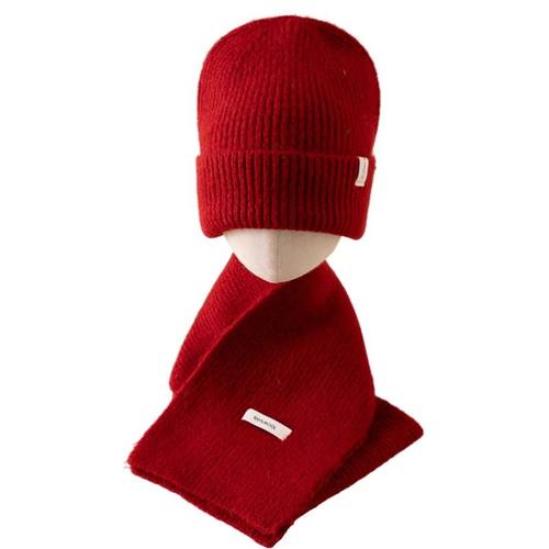 秋冬季儿童帽子围巾套装女童针织毛线帽圣诞节男童宝宝保暖红色 - 图3