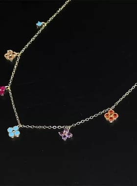 Vintage古著 【Corlor-four-leave】项链复古彩色民族风项链爆款