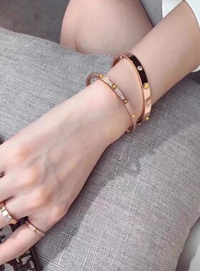 网红经典手镯不掉色18K玫瑰金满钻螺丝刀手环轻奢情侣手环礼物