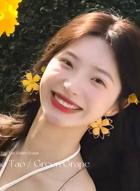 海边度假风夸张黄色太阳花朵耳环女2025新款独特绝美耳钉耳夹耳饰