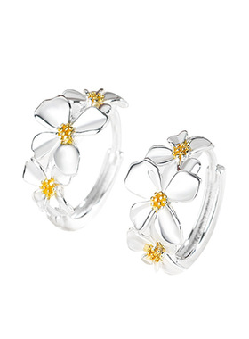 s925纯银立体拉丝栀子花耳环耳扣古风花朵耳钉高亮素银文艺款足银