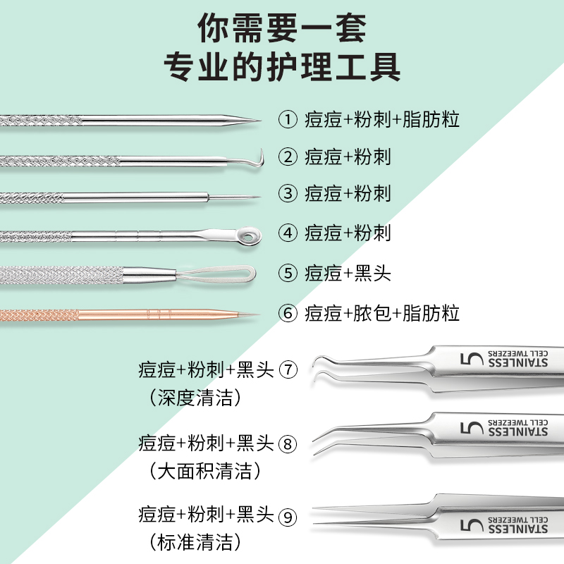 天天特卖工厂店屈臣氏粉刺针黑头夹镊子细胞夹刮闭口挑挤痘痘祛痘针工具套装神器0