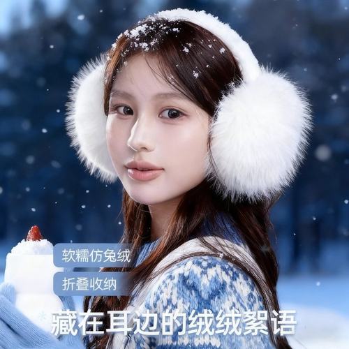 白色耳罩女冬季可爱毛绒茸耳套防冻耳包保暖东北骑车防寒护耳捂子 - 图2