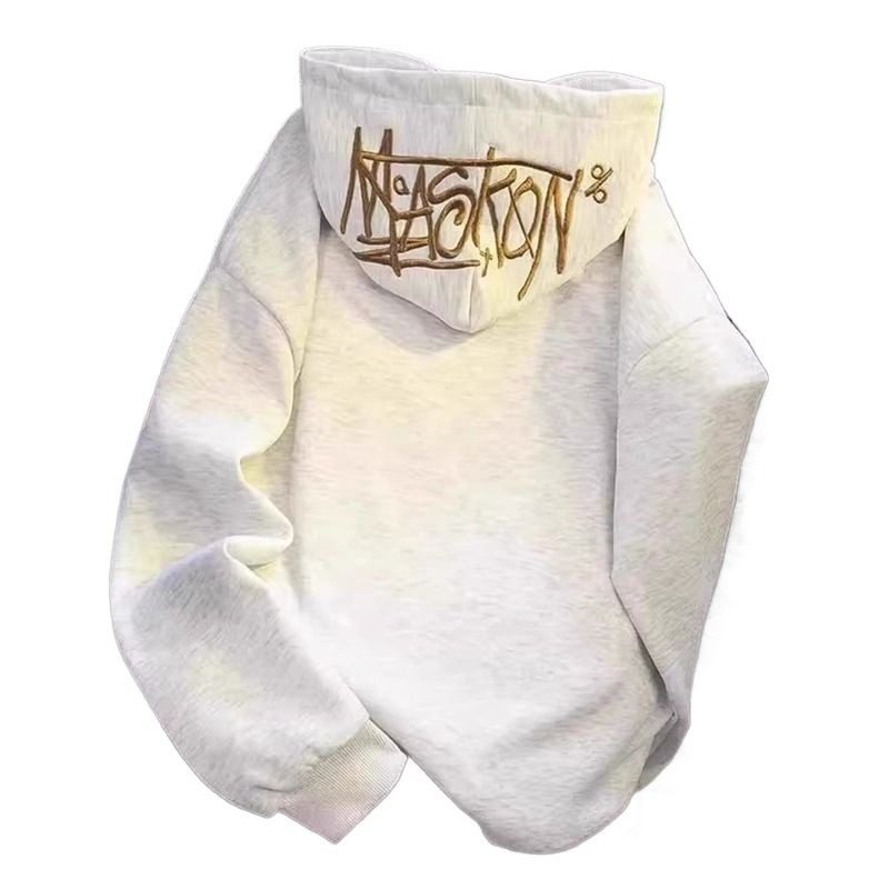 春秋美式连帽情侣运动卫衣高街男女新款冬款刺绣上衣外套加绒白色,淘宝优惠券,粉丝福利购,淘宝优惠卷