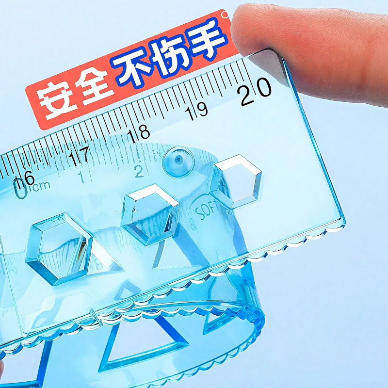 软尺4件套学生套尺折叠尺15cm尺子20cm软胶儿童文具超软带波浪线透明四件套网红创意三角板套尺 - 图0