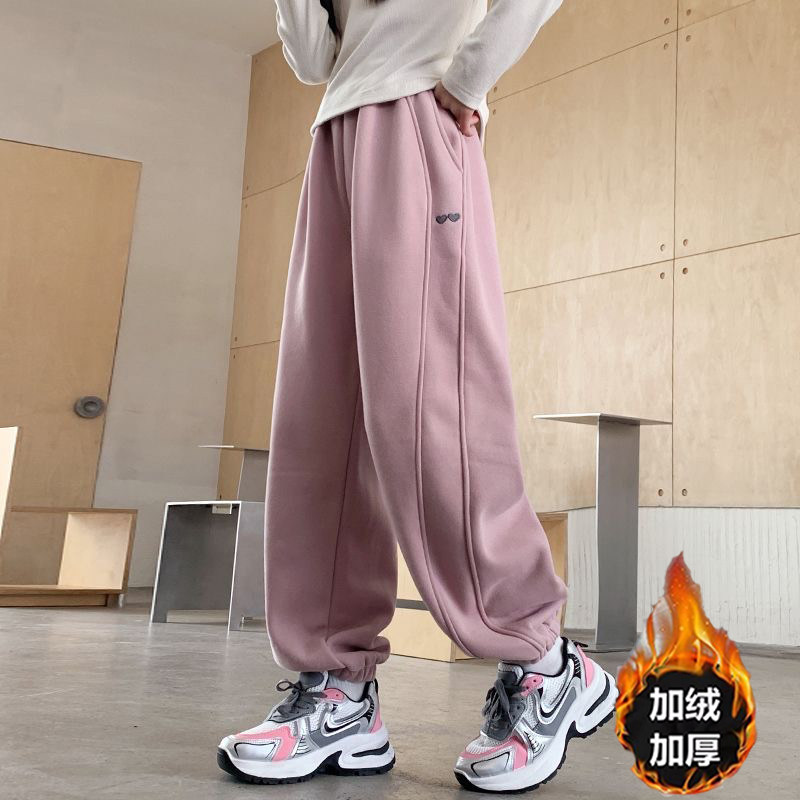 女童加绒裤子卫裤秋冬款2025新款儿童女孩一体黑色大童秋季运动裤,淘宝优惠券,粉丝福利购,淘宝优惠卷