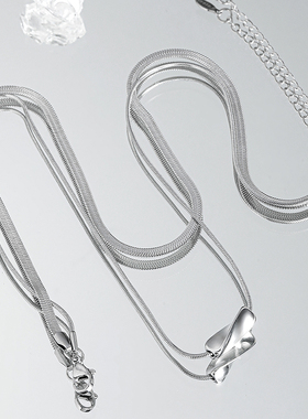 双层叠戴蛇骨链钛钢项链