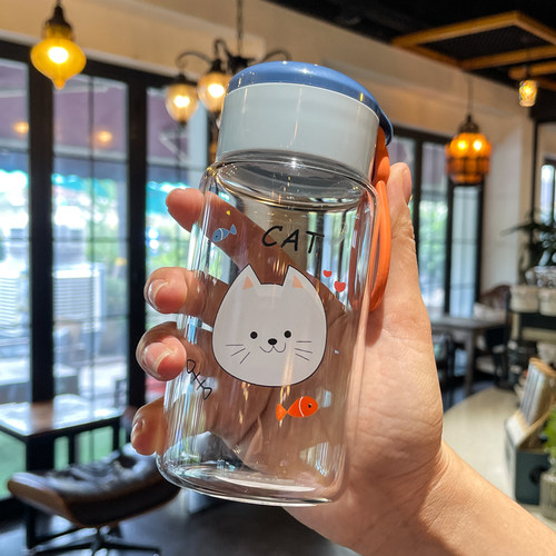 小巧便携玻璃水杯女士专用高颜值耐高温玻璃杯办公室泡茶杯子ins - 图0